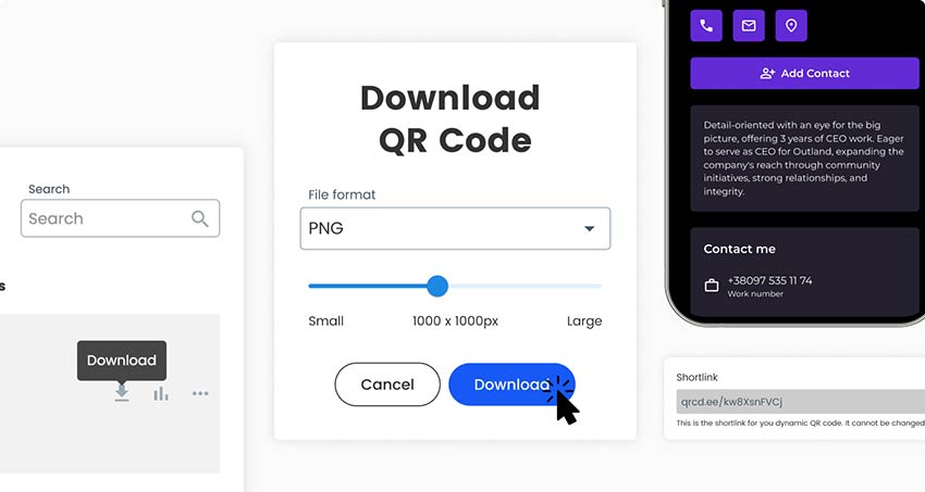 A screenshot of the business card QR Code download window