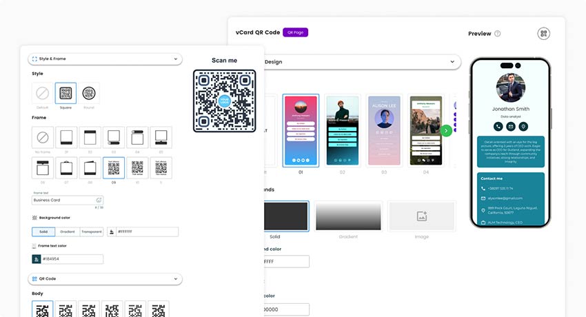 Customize the digital business card QR code generator