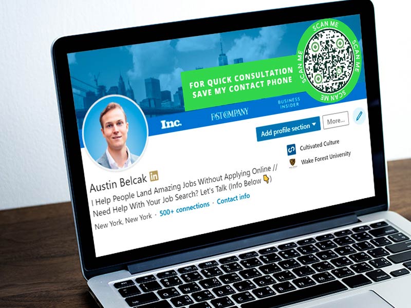 An example of using a digital business card QR code in a social media profile