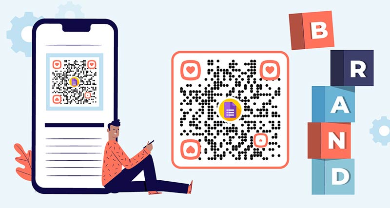 Telefon med QR-kodegenerator åpnet på skjermen med merkevarefunksjoner