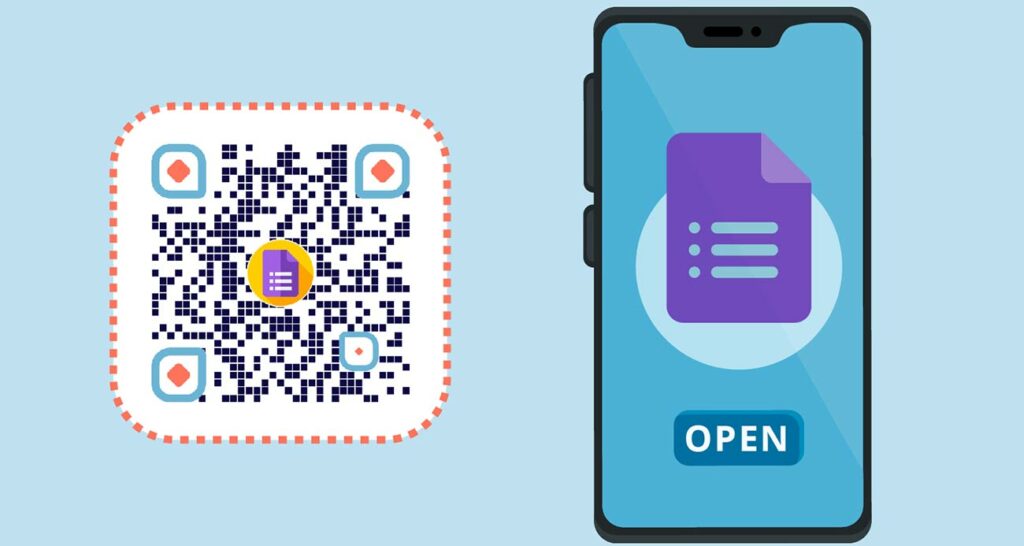 Google Form QR-kodegenerator og en forhåndsvisning av smarttelefon