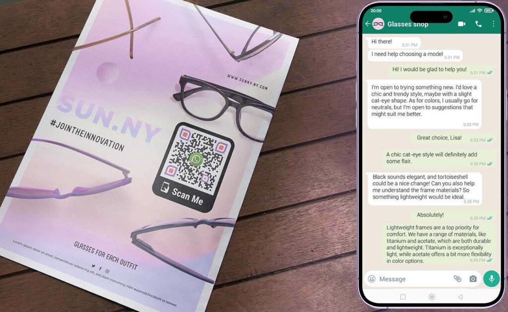 QR Code to join the WhatsApp conversation with the glasses company