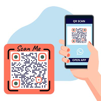A woman scans a QR Whatsapp with her phone