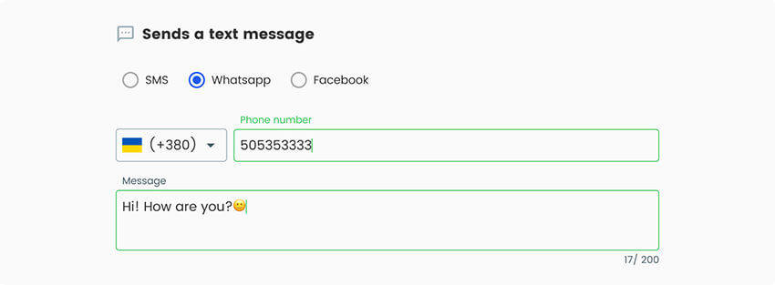 A screenshot of the field for entering information in the WhatsApp QR Code Generator