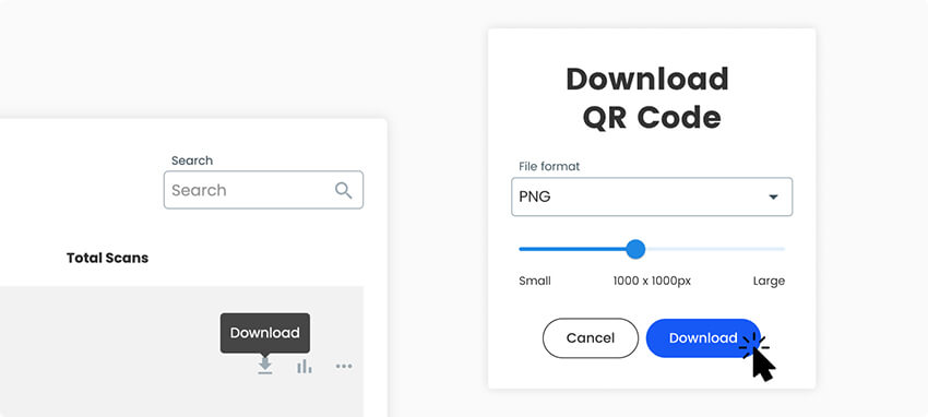 WhatsApp QR Code download window with a choice of file format