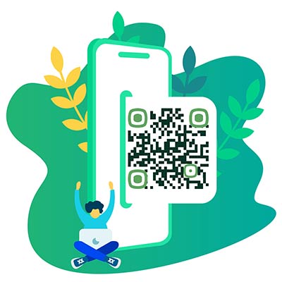 QR code for Facebook on the phone on a green background