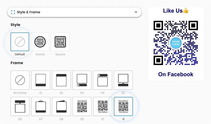 Screenshot for the customization field in the Facebook QR generator