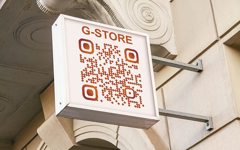 An example of a QR code on a street sign in two-color format