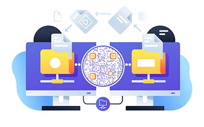 Two computers transmit information to each other using the Internet