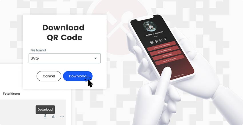 Apăsarea butonului "save" pentru a descărca codul QR cu mai multe legături finalizat.