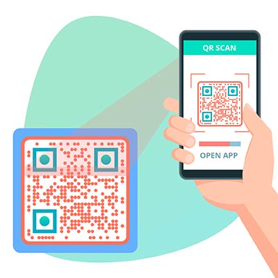 phone scanning a QR code on a website or in a brochure
