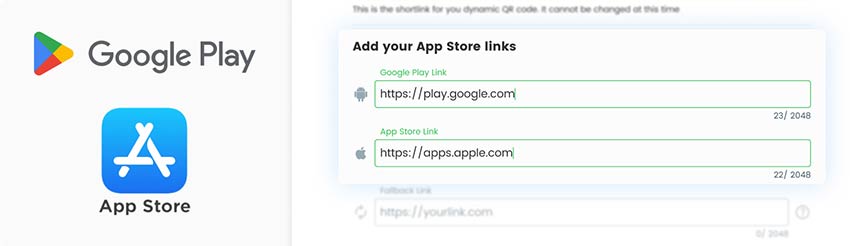 Add App Store and Google Play links to QR code for app download