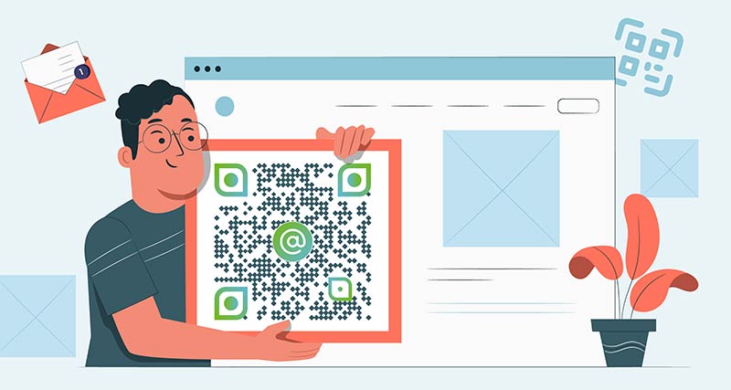 landing page with email QR code