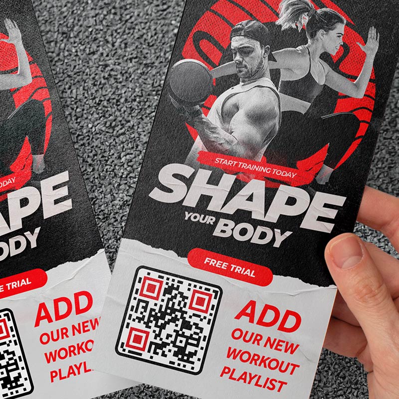gym flyers with mp3 QR codes that lead to workout playlist