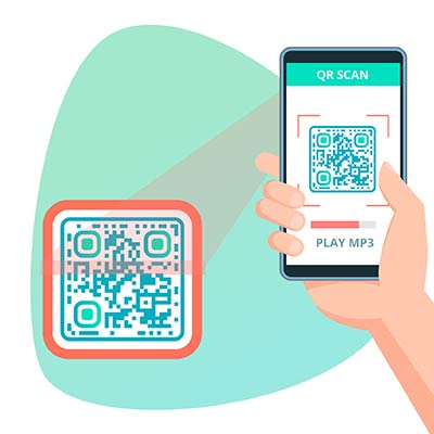 Using the phone to scan a QR code with audio