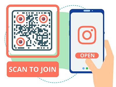 scanning Instagram QR code to open a profile in the social media app on the phone