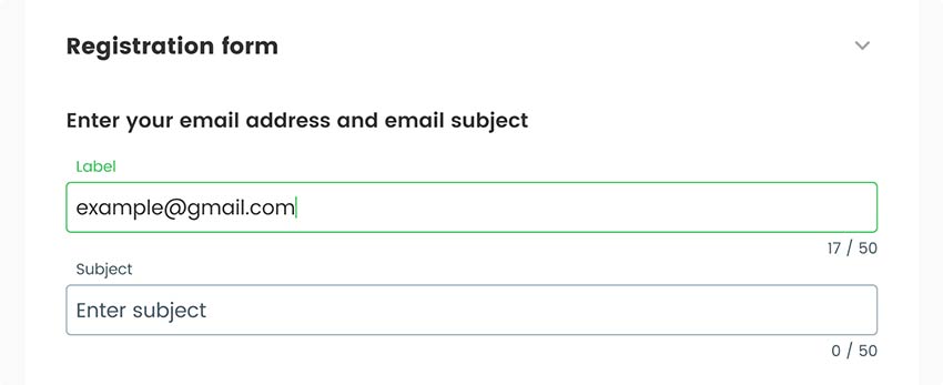 Email address entered in the registration form screenshot