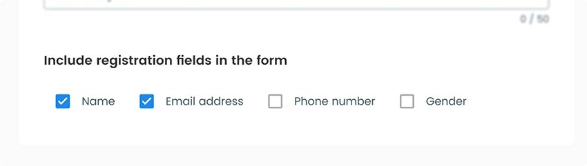 Name and address button in the screenshot of setting up fields in the registration QR form