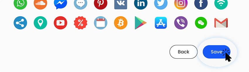 Išsaugojimo proceso QR kodo ekrano nuotrauka naudojant mėlyną išsaugojimo mygtuką