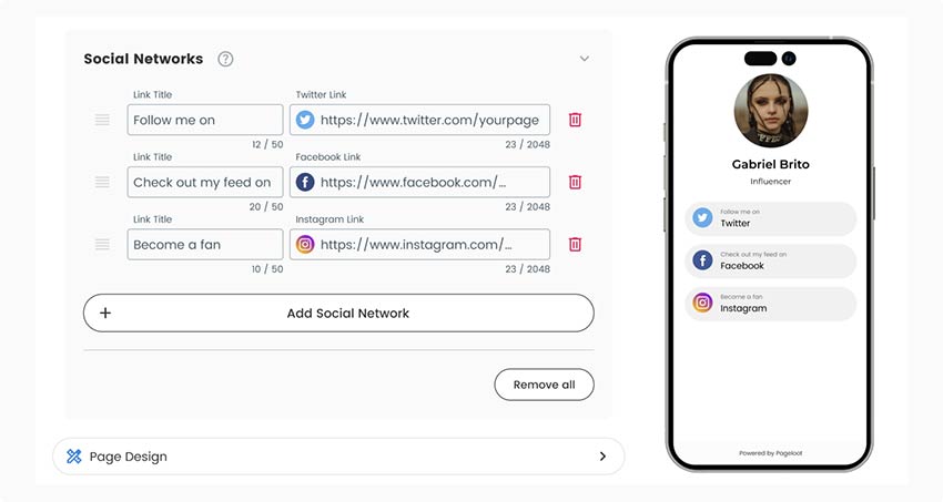 Add a list of social media platforms to feature on the landing page
