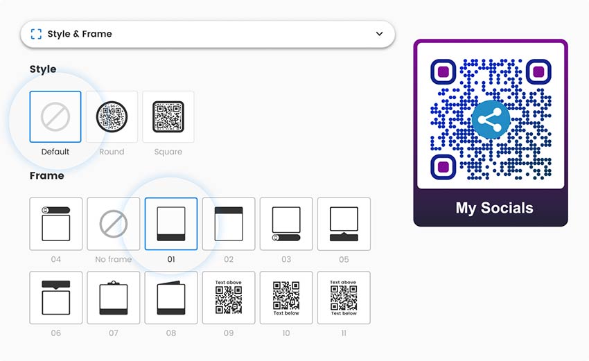 Pilih gaya kode QR media sosial