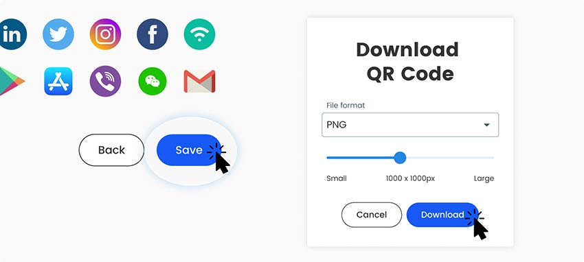 Click on Download button in the QR code generator to save the finished social media QR code