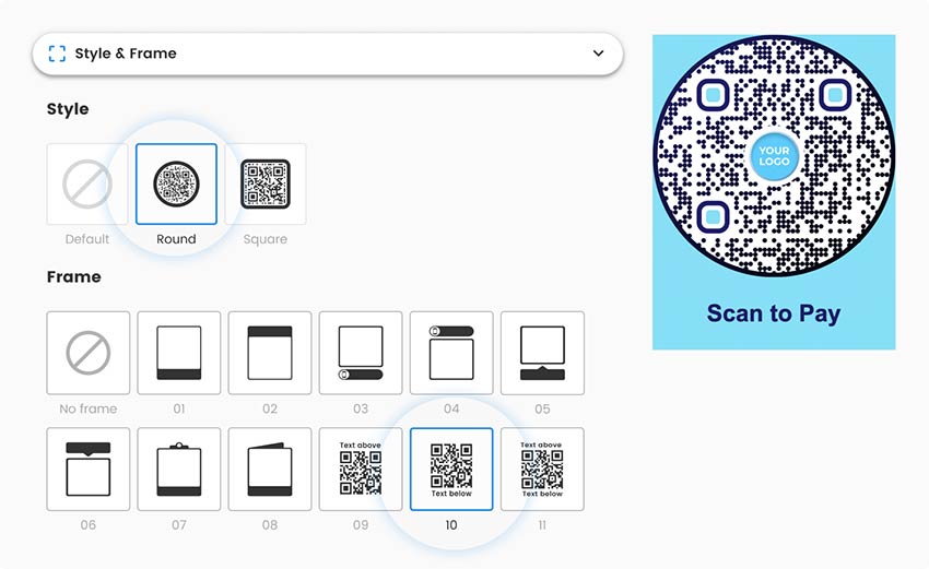 Ändern des Erscheinungsbildes des QR-Codes im Bereich Design & Bearbeiten