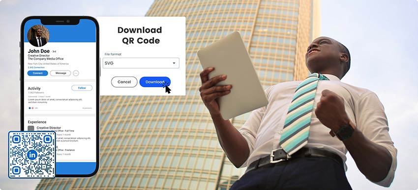 '저장 및 다운로드' 버튼을 클릭하여 LinkedIn QR 코드의 완성된 이미지를 다운로드합니다.