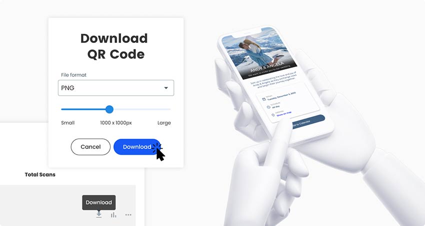 คลิกปุ่ม 'ดาวน์โหลด' เพื่อบันทึก QR Code ของกิจกรรมที่เสร็จสิ้นแล้ว