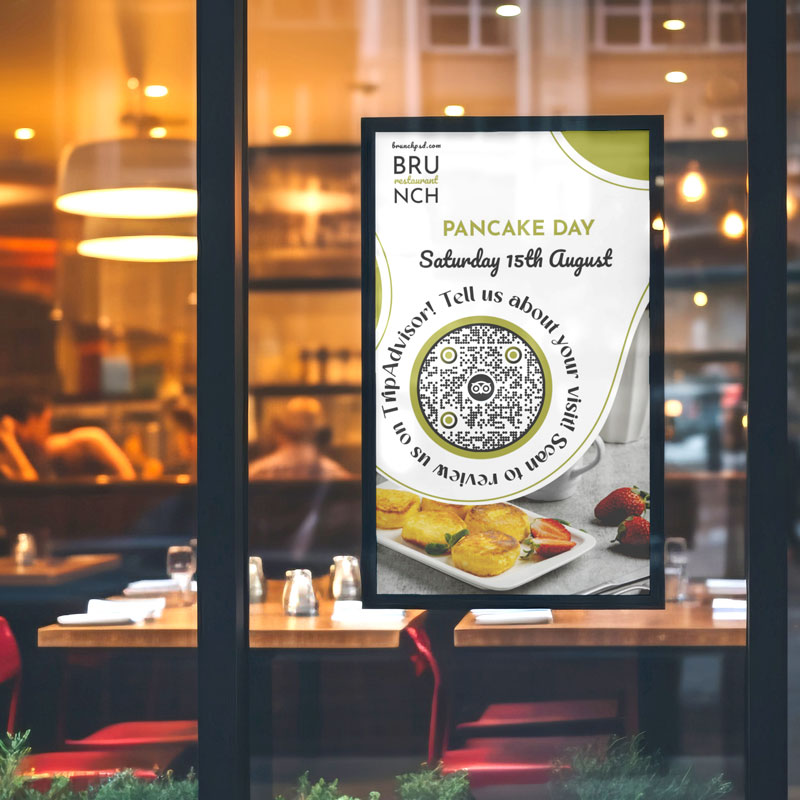 Create a Tripadvisor QR code printed on a cafe window for reviews