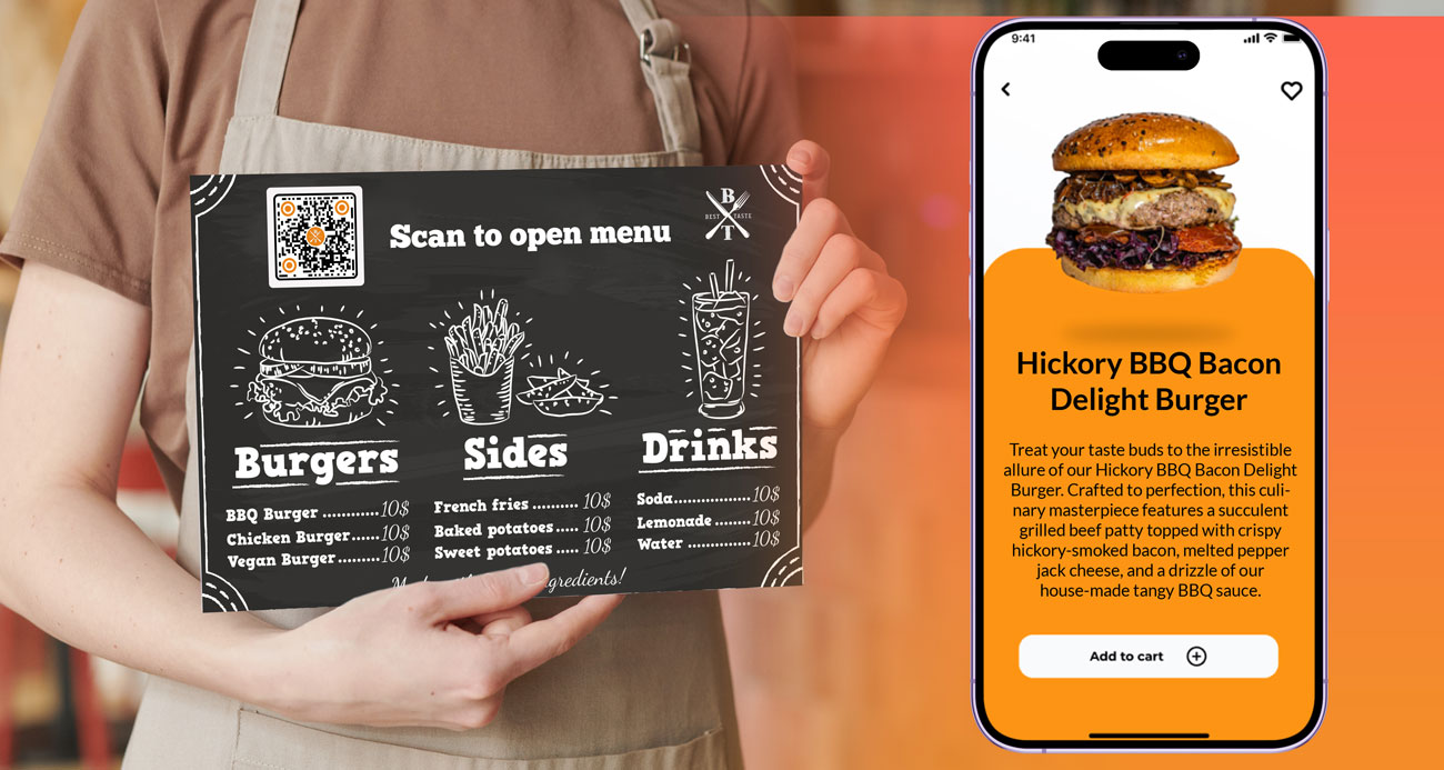 QR koda ar logotipu ģenerēšana restorāna ēdienkartei