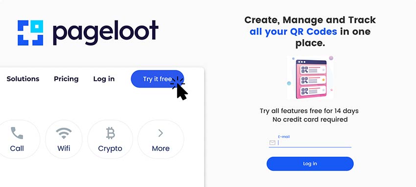 A visão geral da página onde você pode fazer login para criar um código QR de atendimento