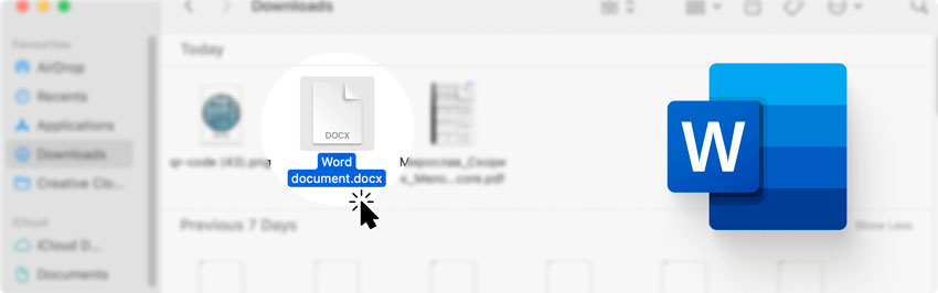 Nhấp vào một tệp trong ứng dụng Microsoft Word